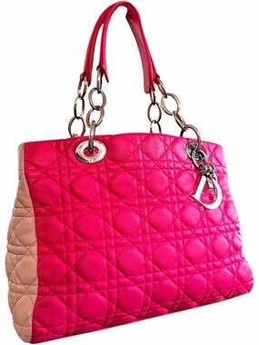 Dior Pink Quilted Shoulder Bag with light pink Side Panels silver hardware